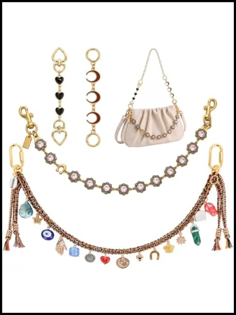 4-Pack Bag Chain Charm Purse Extender Keychain Set